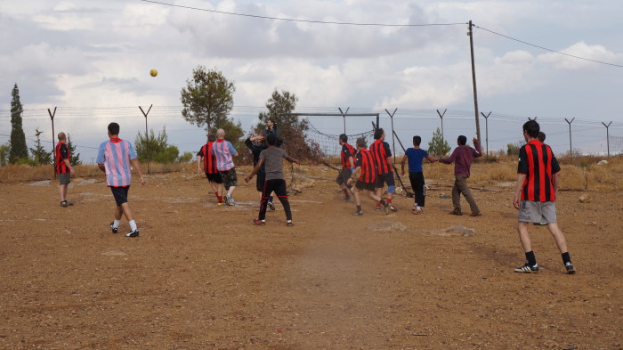 playing against villagers in Umm Al-Khair. The ball went over the fence into the settlement, small children came and threw it back, but were soon collected by their older siblings